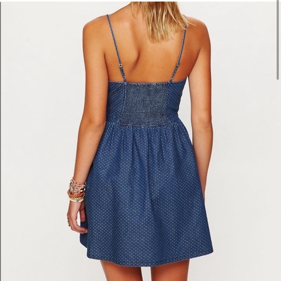 Free People Denim Jean Polka Dot Bustier Dress - Picture 2 of 9